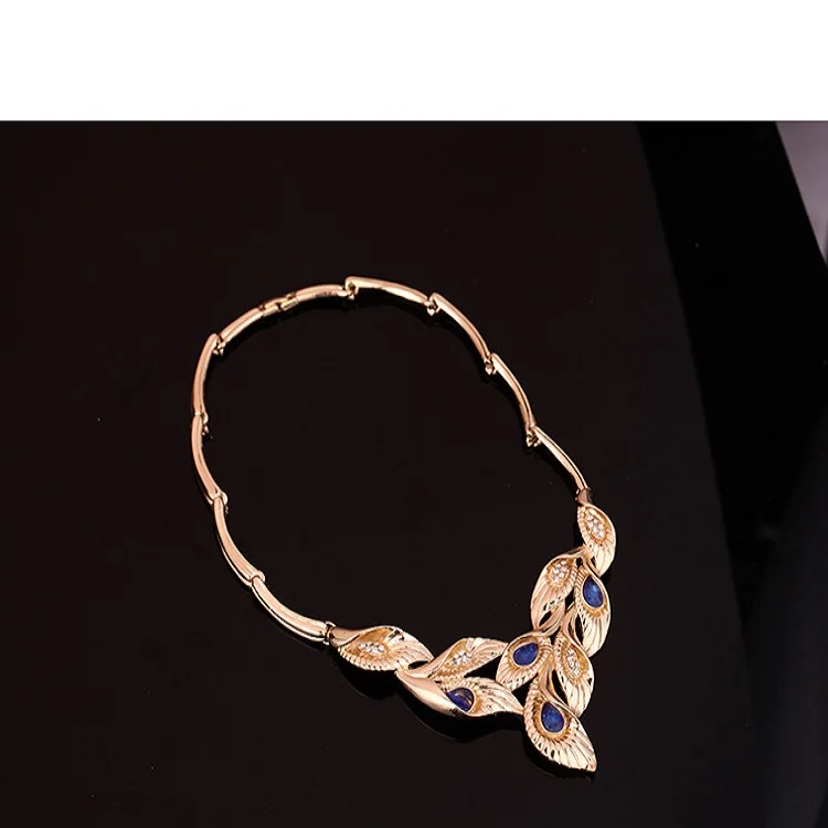  Women African Fashion Jewelry Sets 4 Pcs Necklace Earring Luxury Saudi 18K Gold Dubai Willow Leaf Wedding Bridal
