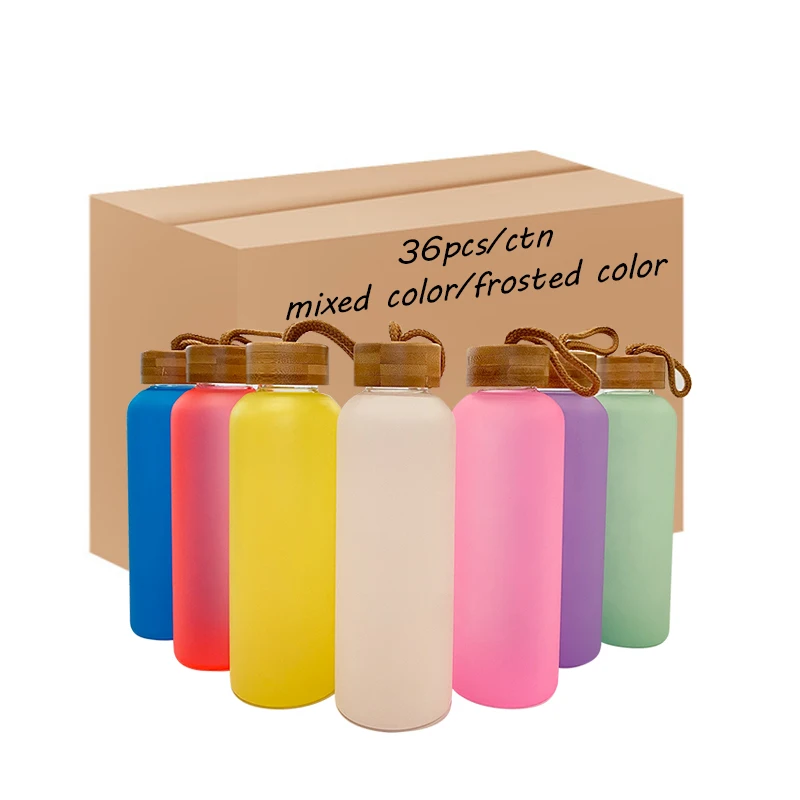Amazon top seller Frosted 20oz  beer coffee multi color sublimation glass water bottle with portable bamboo lid top