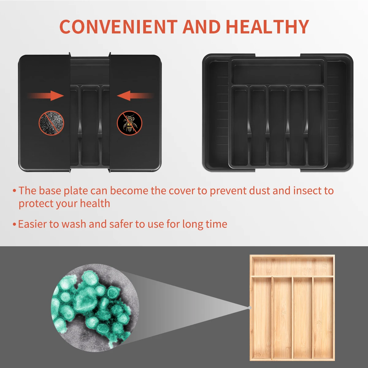 Flatware Tray Holder Kitchen Utensil Tool Drawer Dividers PP Plastic Expandable Drawer Organizer Kitchen Cutlery Organizer