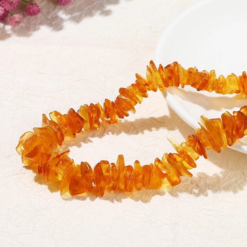JD GEMS Handmade Baroque Style Irregular 100% Real Original Amber Beads Jewelry Natural Beeswax Amber Gravel Necklace