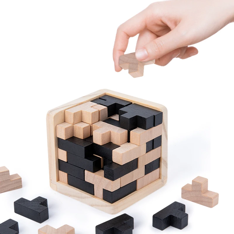 Montessori education 3D wooden block jigsaw puzzle Luban cubes toy kids brain teaser intellect toys