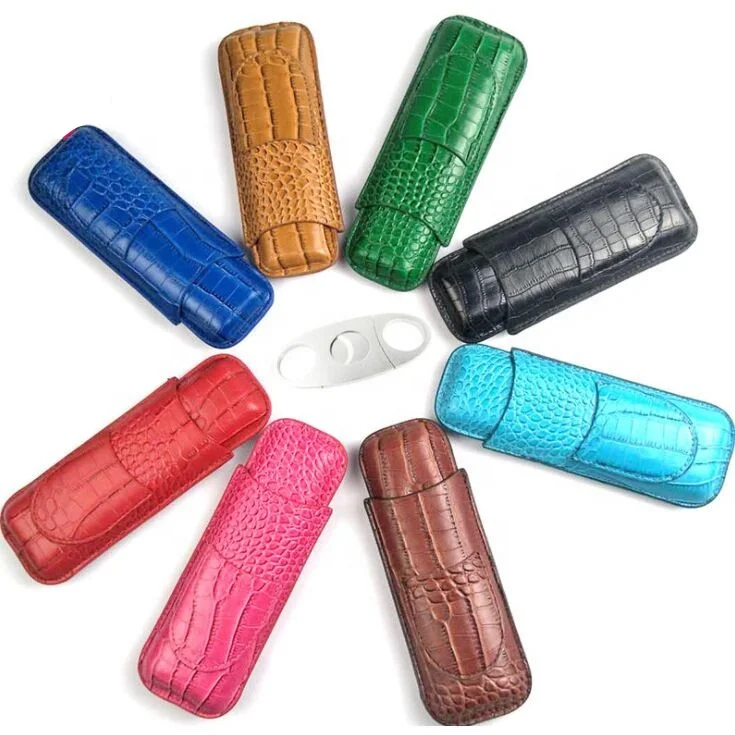Croco Leather 2 Pieces Storage Bag Travel Cigar Holder With Many Colors