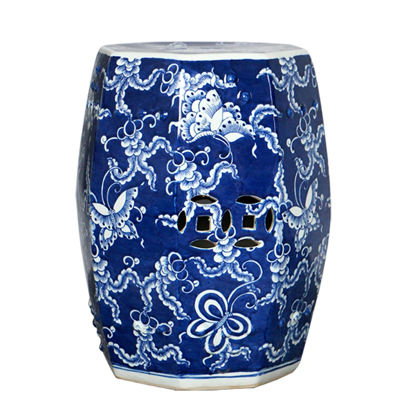 Jingdezhen Ceramic Stool Garden Stool Household Ceramic Six Angle Porcelain Chinese Blue and White Home Furniture Custom Antique