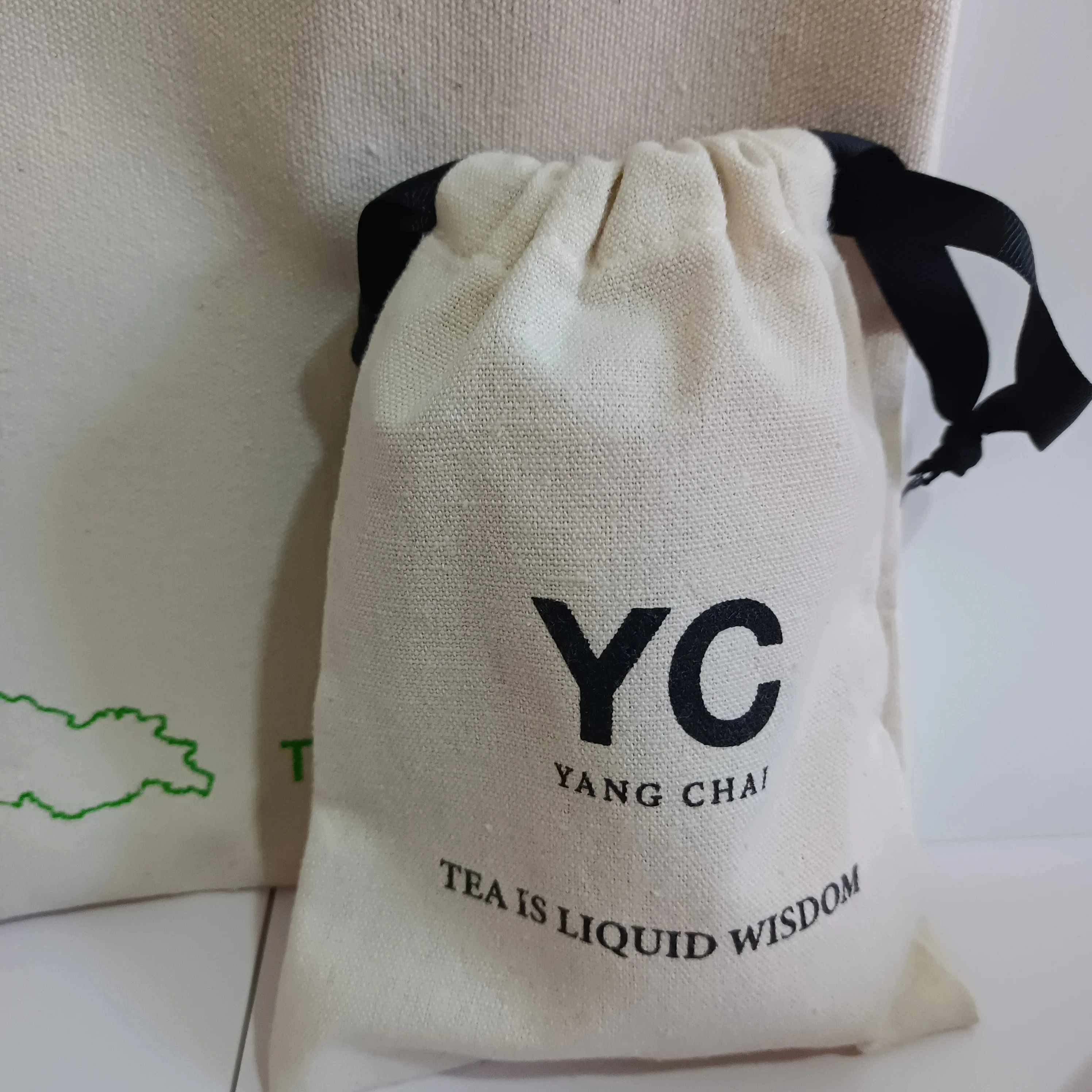 Custom Logo Silk Screen Print Organic Cotton Muslin Double Shopping Canvas Drawstring Pouch Dust Bag for handbag shoe