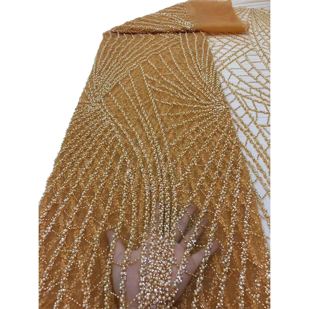 NI.AI Embroidery Luxury Lace For Wedding Dress Sequin Diamond Fabric White Sequin Beaded Lace