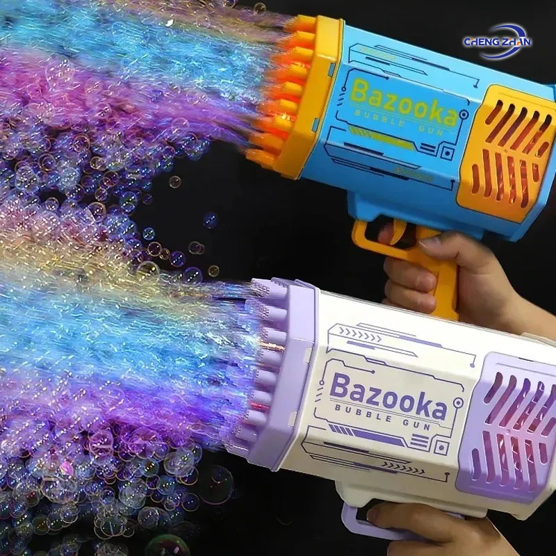 Wholesale Hot Sale Lighted Electric Bazooka Blaster Hole Bubble Machine Guns Upgraded 69 Holes Bubble Gun