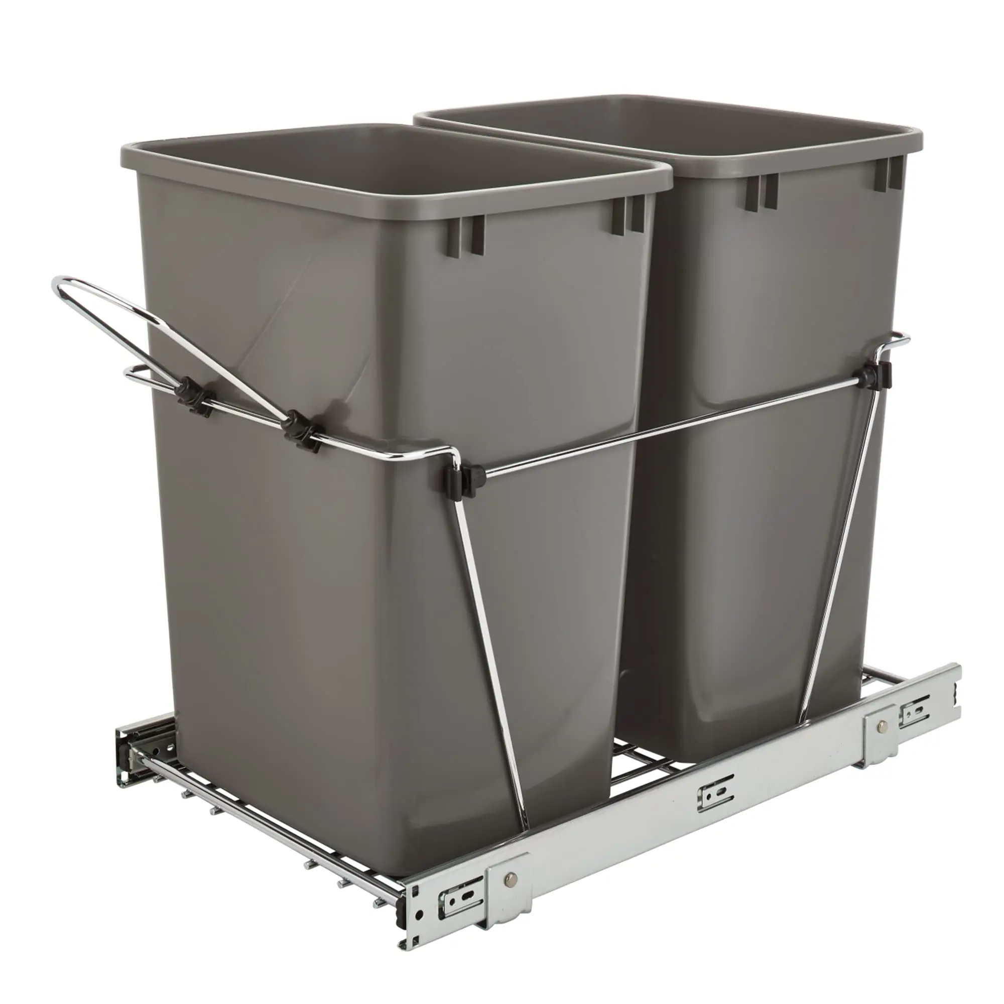 Серый двойной выдвижной мусорный бак для кухонных шкафов 35 Qt 12 Gal мусорный бак на полных Расширительных слайдах