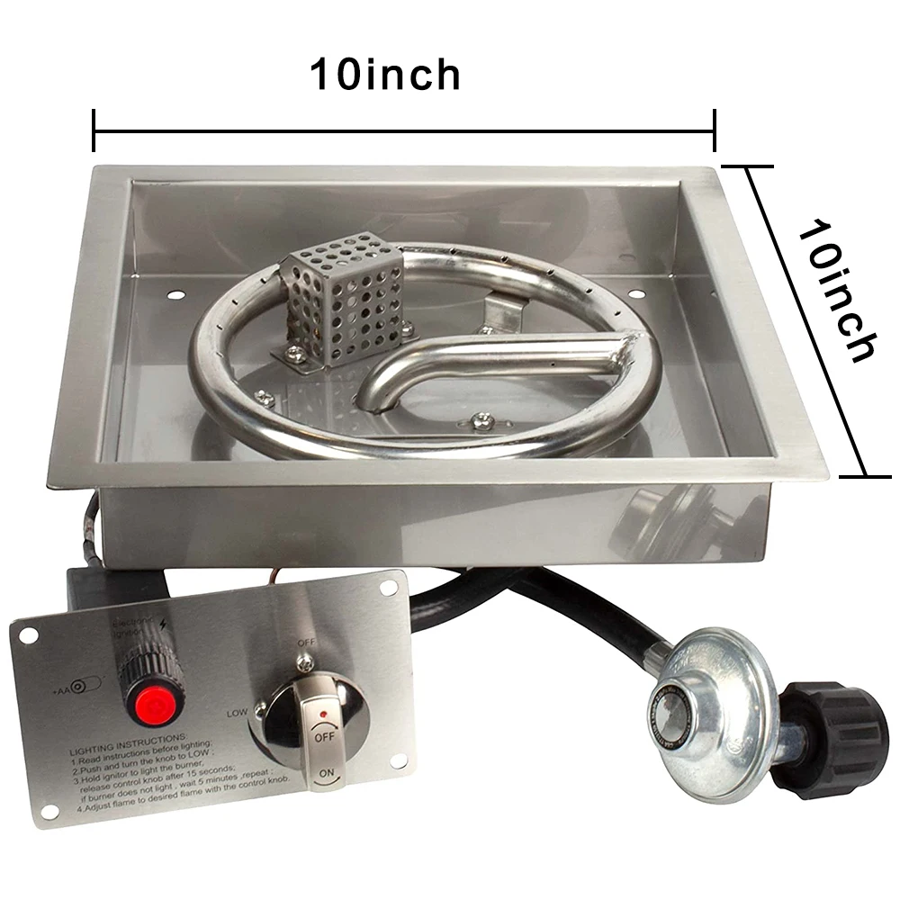 Квадратный Сертифицированный комплект для горелки 10 дюймов, нержавеющая сталь, пропан, электронное зажигание