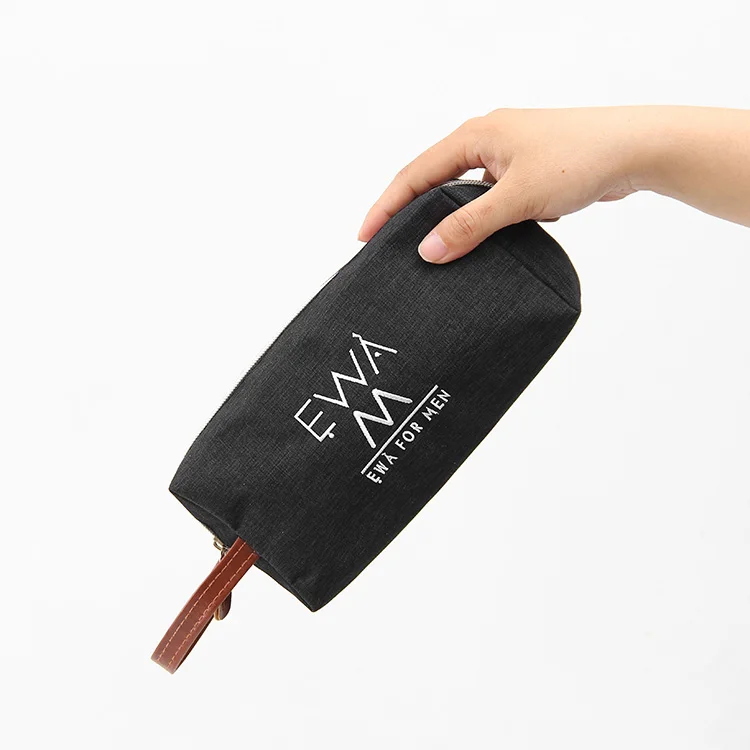 custom function business square man toiletry travel  makeup case unisex sports embroidery logo black polyester mens cosmetic bag