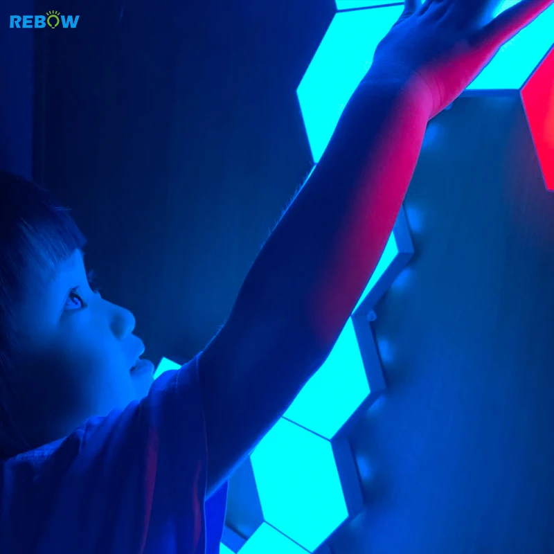
Rebow drop shipping nordic modern minimalist magnetic RGB remote touch night honeycomb led hexagon light wall lamp 