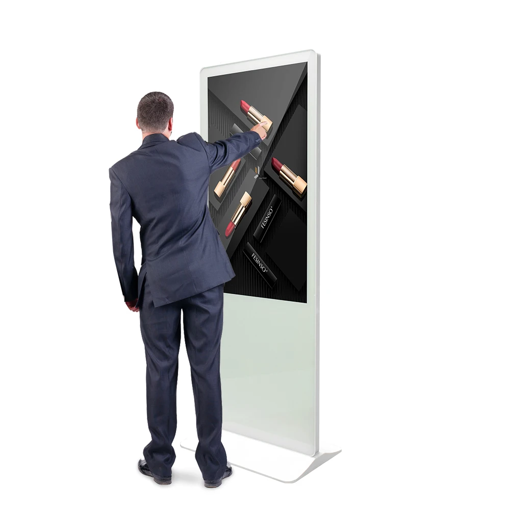 Full glass kiosk shopping mall LCD advertising displayer supper market standing kiosk wifi digital signage players