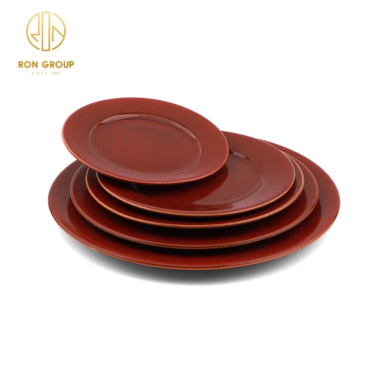 High Quality Chip Proof Porcelain Plates Red Color Tableware Set Practical Ceramic Dinner Dishes for Restaurant
