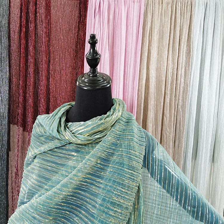 Fancy Transparent Multicolor Lurex Pleated Mesh Fabric,,Decoration Fabric,Home Decor Wedding Dress