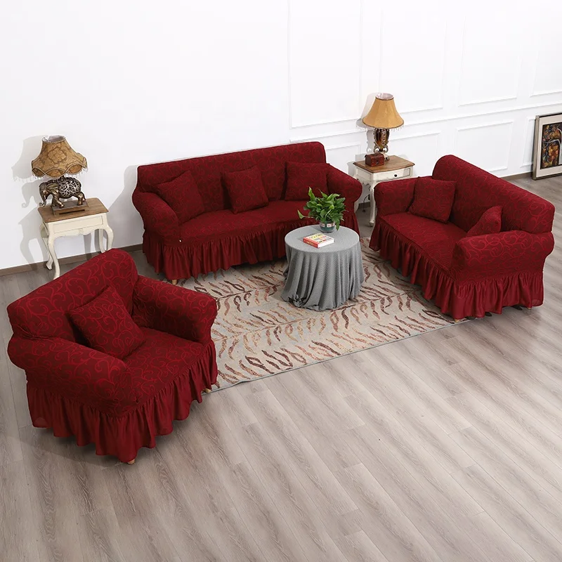 Wholesale Elastic Spandex Jacquard Waterproof Non Slip Couch Cover Set Wooden thick sofa cover 5seaters