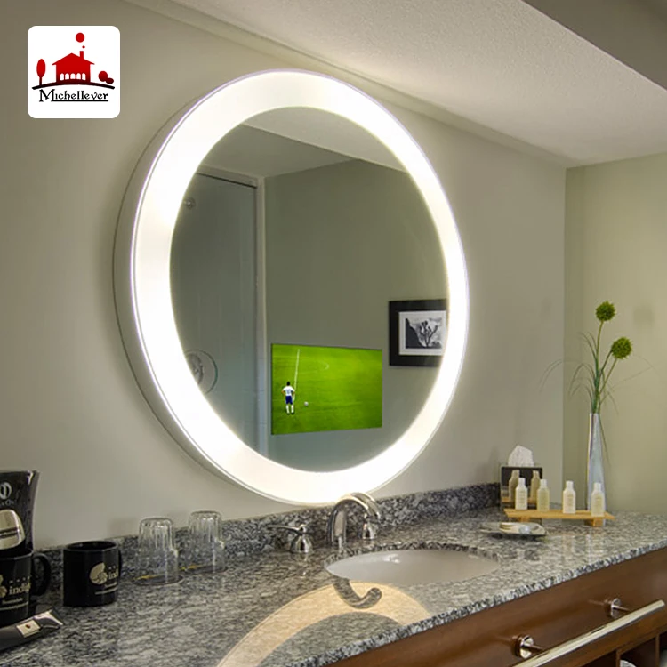 
in stock bathroom vanity metal framed round wall led edge lit round mirror inexpensive high-end hotel bathroom round led mirror 