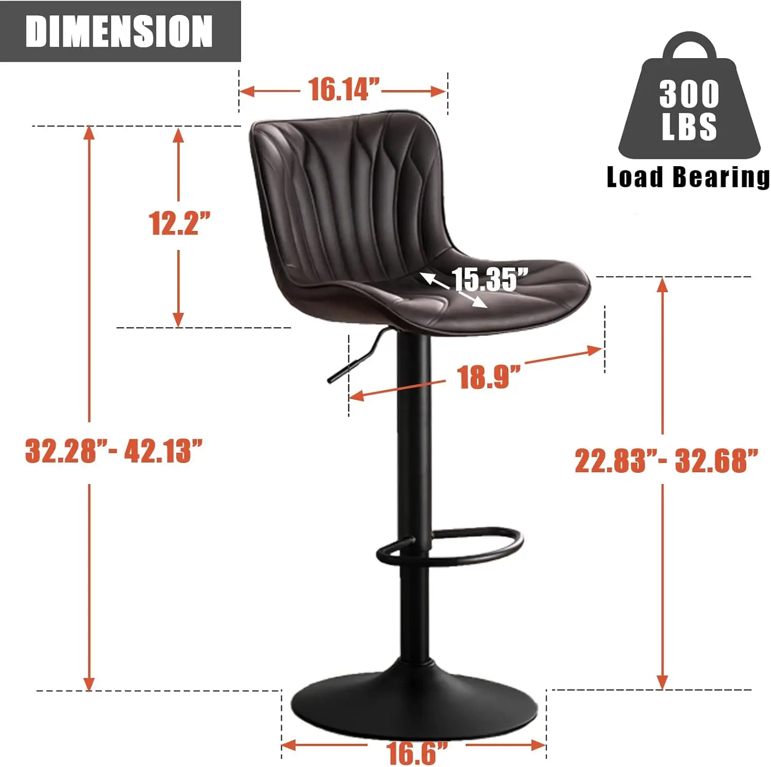 Easy to assemble Black Counter Height Bar Chair 24 Inch Metal Bar Stools Adjustable Swivel Counter Stool With Back For Kitchen