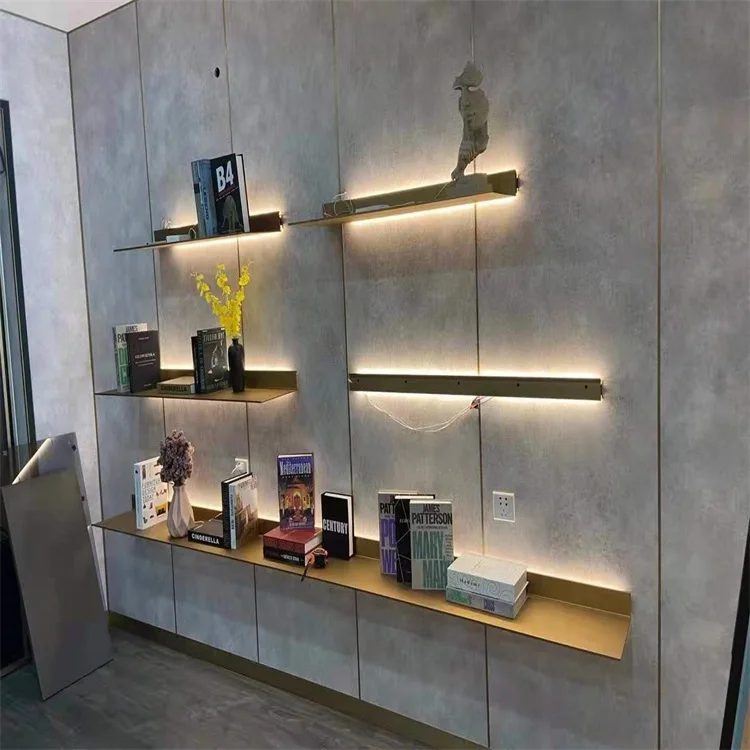 customization Minimalist furniture aluminum products wall hanging display stand with lamp