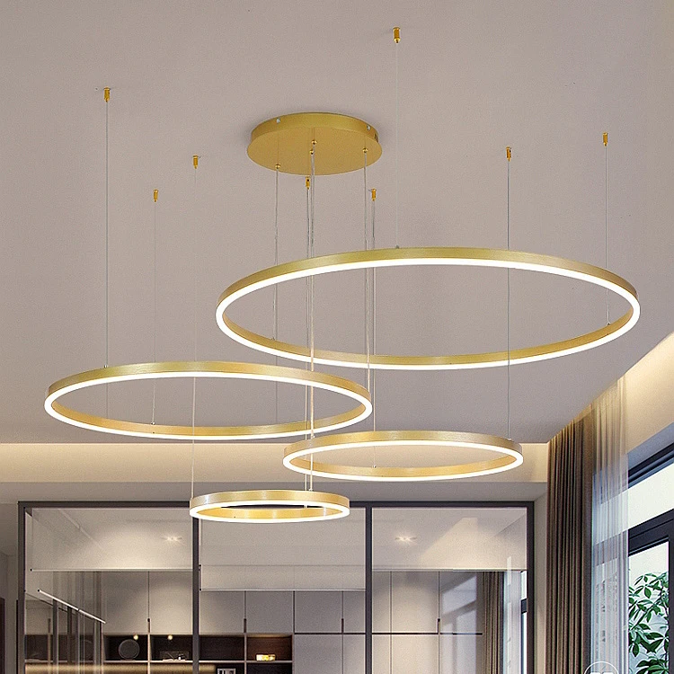 Hanging Pendant Circle 3 Rings Acrylic Ceiling Chandelier Gold Minimalist Large Round Led Chandeliers Modern Pendant Lights