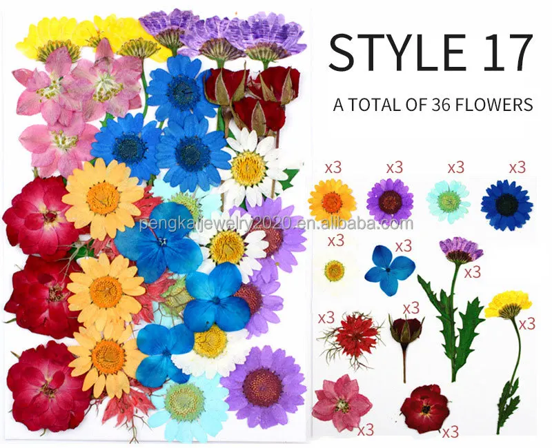 Real Dried Pressed Flowers Dried Flowers Leaves Set Mixed Multiple Dry Flower for DIY Candle Resin Jewelry Nail Pendant