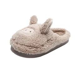 Wholesale plush big head ear home slippers cute Korean style plush warm flat cotton slippers