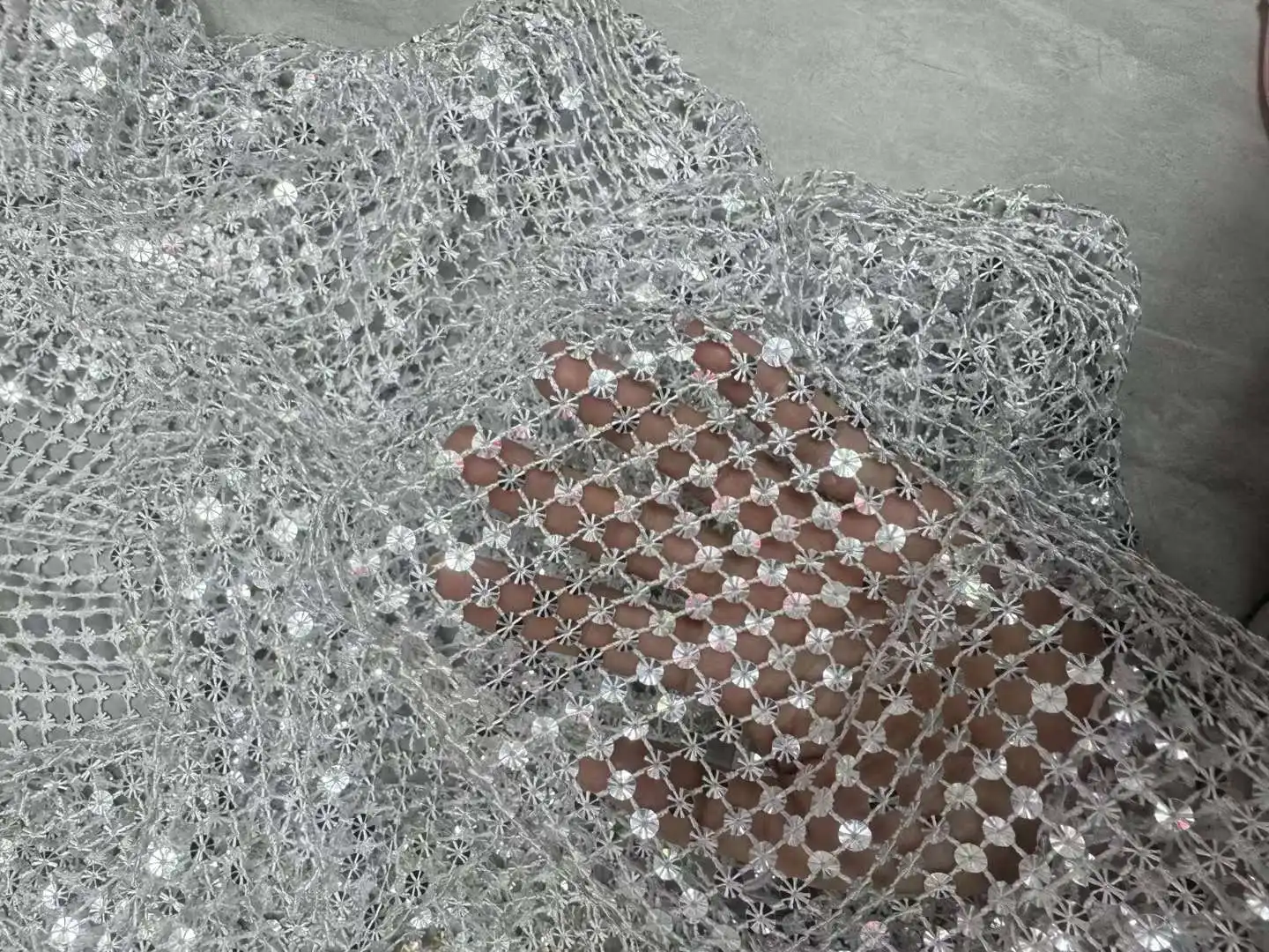 Wholesale Sequined lace Mesh Embellished Fabric
