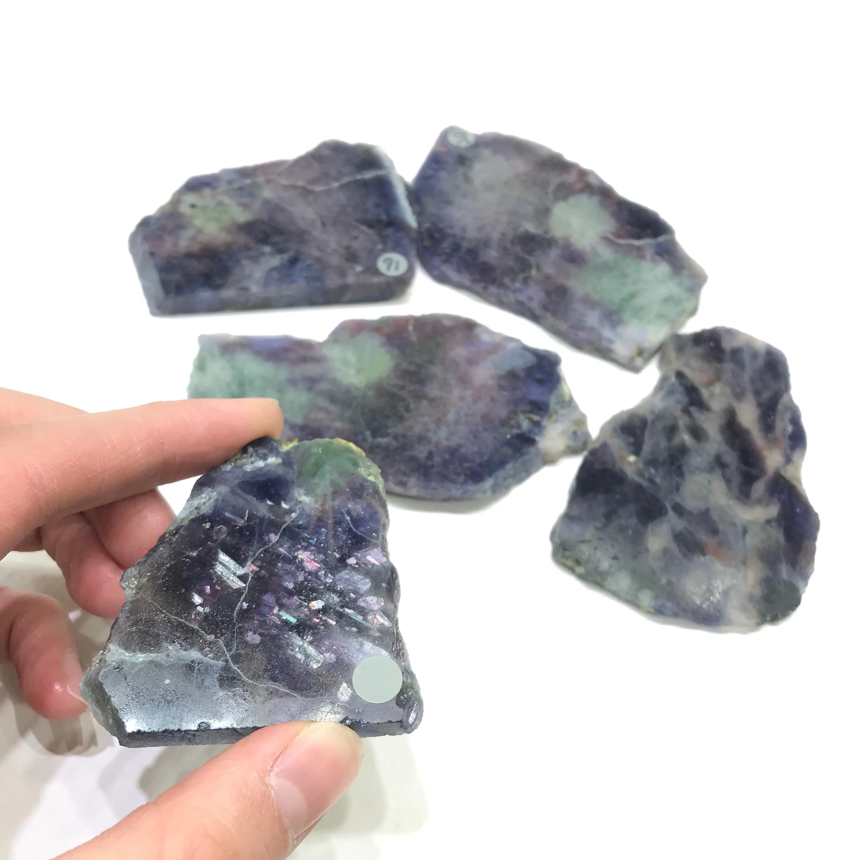 Wholesale Natural High Quality Purple Sunstone Rainbow Iolite Crystal Slice For Gifts Decoration