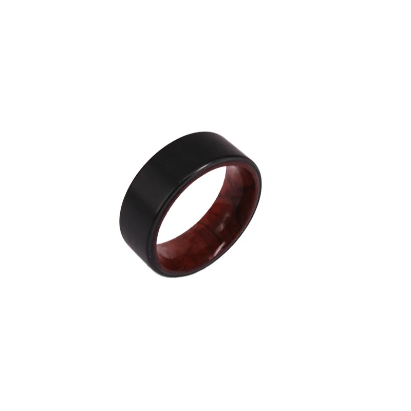 POYA Jewelry Wholesale 8mm Latest Wood Ring Designs Black Tungsten Carbide Brown Nut Wood Inlay Wedding Bands