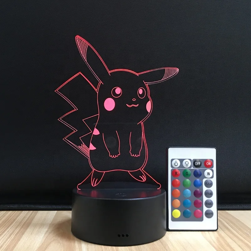 Покемон Пикачу 3d иллюзия ночник меняющая цвет лампа Покемон экшн-фигурка визуальная Иллюзия Светодиодная лампа