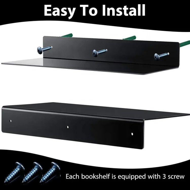 Modern and Simple Black Acrylic Wall Shelves Floating Shelves Kids Bookshelf with Holes for Home