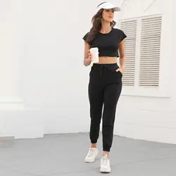 Wholesale Custom 2022 New Casual Sweatpants and Crop Top Jogger Set Breathable Workout Clothing Yoga Wear Women Sportswear