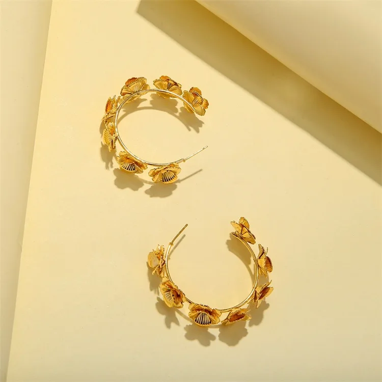 Изготовленный на заказ серьги-гвоздики, красивые золотые женские серьги инкрустация C-Позолоченные ювелирные изделия в форме серебристо-золотые ювелирные изделия аксессуары в Корейском стиле с бабочкой модные серьги-гвоздики