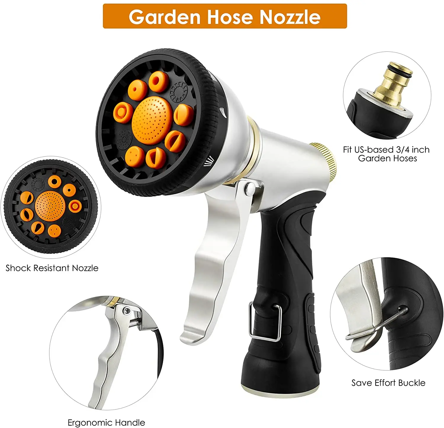 2022 Hot Sale Metal Material Multifunction Garden Hose Nozzle Spray Trigger 9 Patterns Garden Water Gun