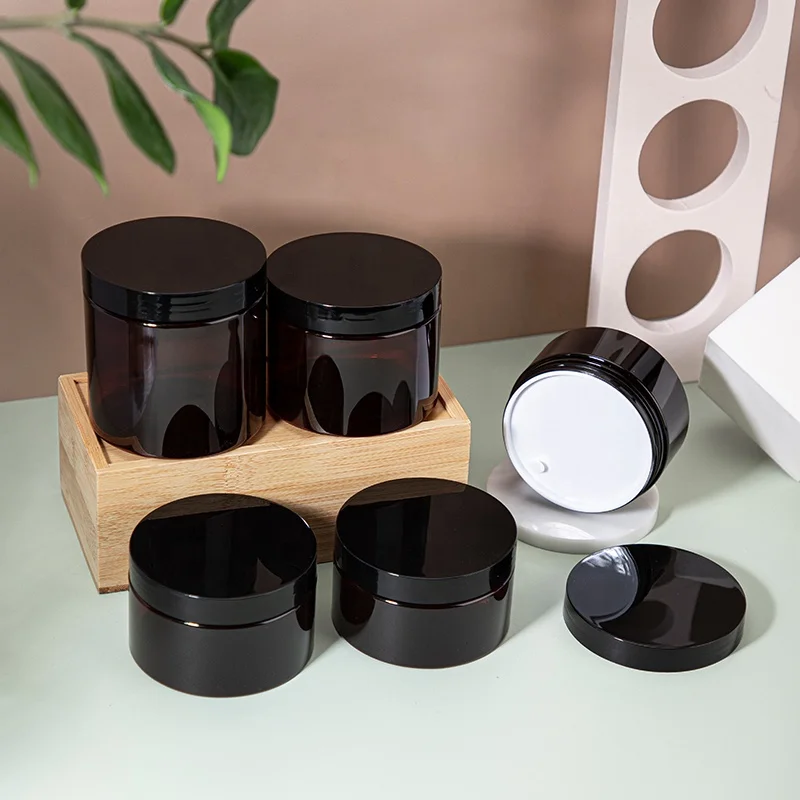 Wholesale cosmetic food packaging 200Ml 300Ml 350Ml 400Ml 500Ml amber pet plastic cosmetic cream jar