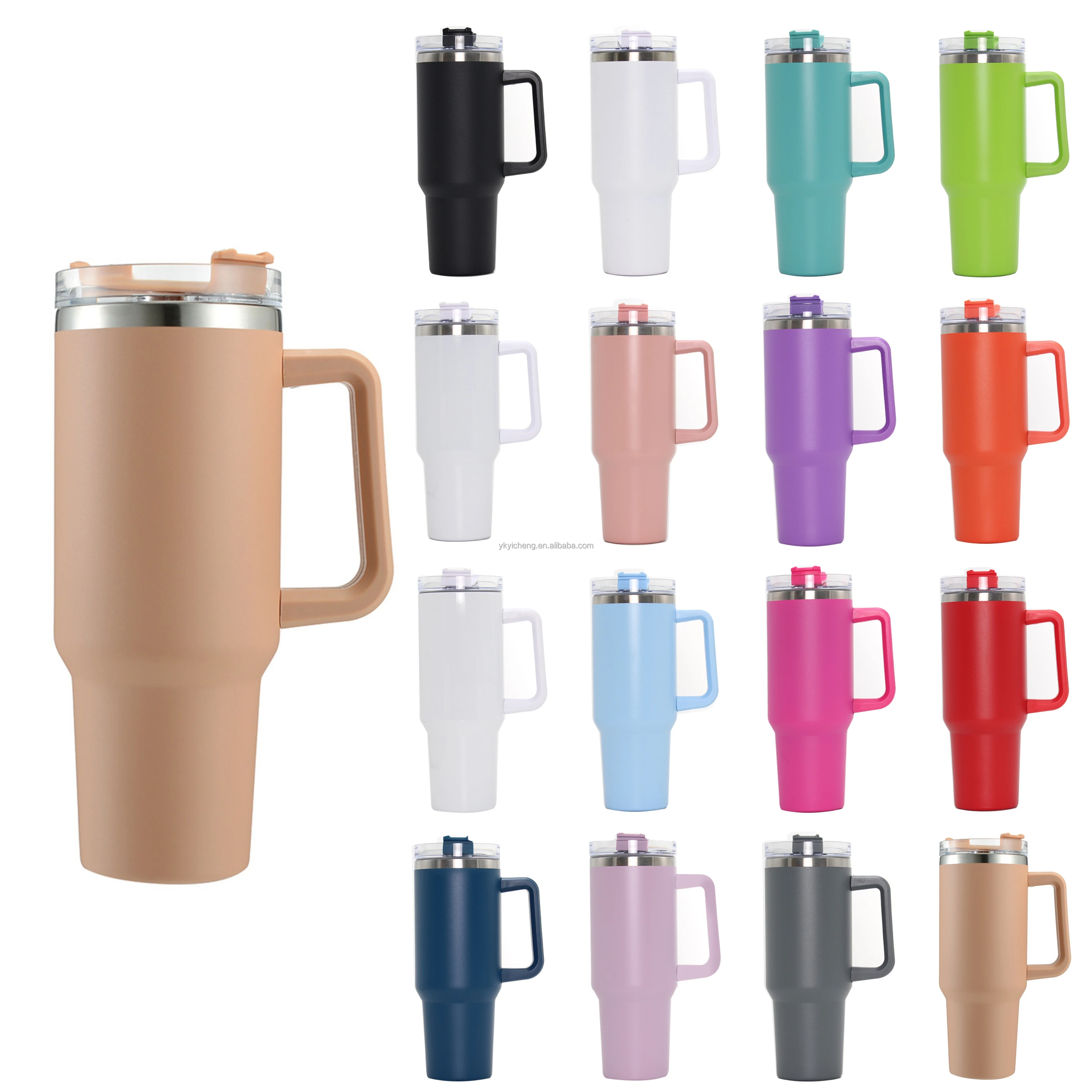 40 oz travel mug luxury water bottle with straw and handle 40oz stainless steel metal double wall insulated Custom beer tumbler