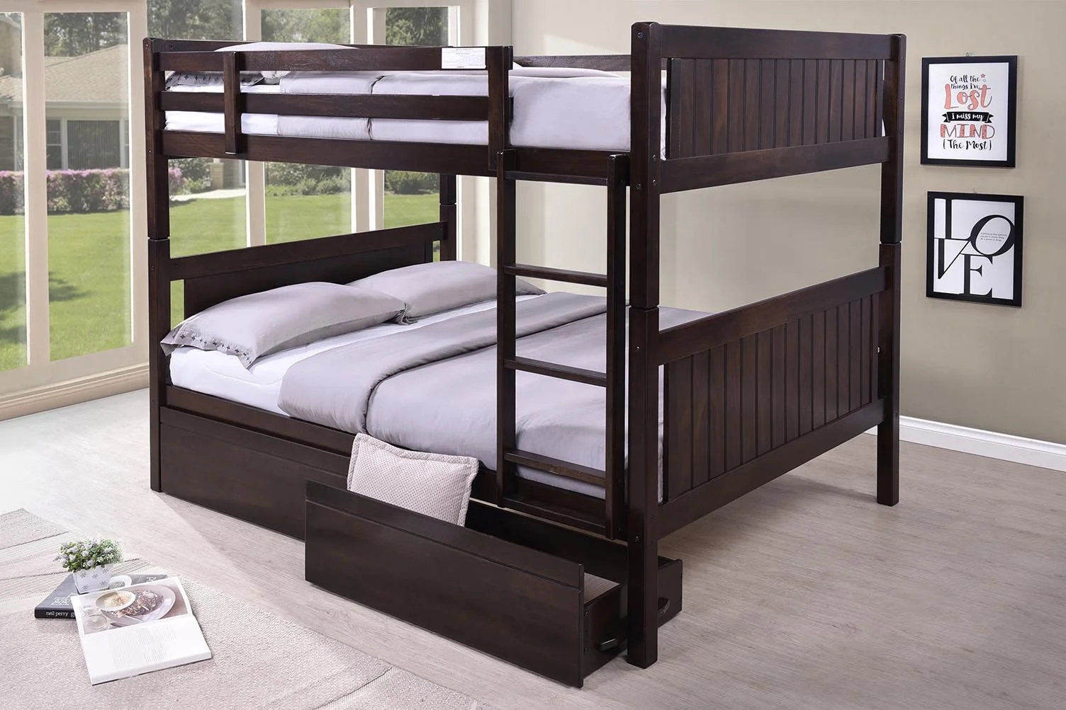 Solid wooden bunk bed double decker single bed furniture Malaysia wooden bed