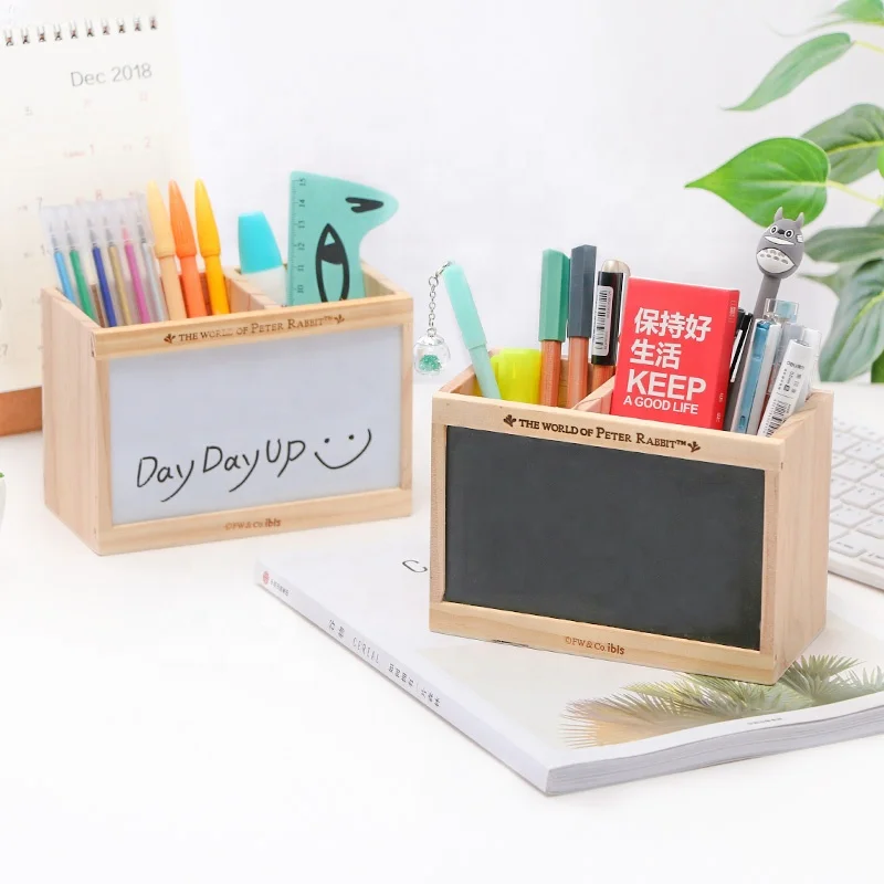 Home decor fancy office desktop multi-function gift table desk cute pen holder wood wooden pen holder study desk with storage