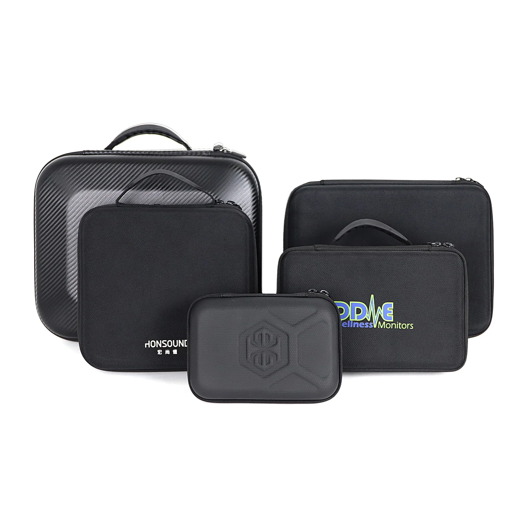 customized logo eva pu leather carbon hard shell small carrying travel zippered case with soft cut foam insert packaging