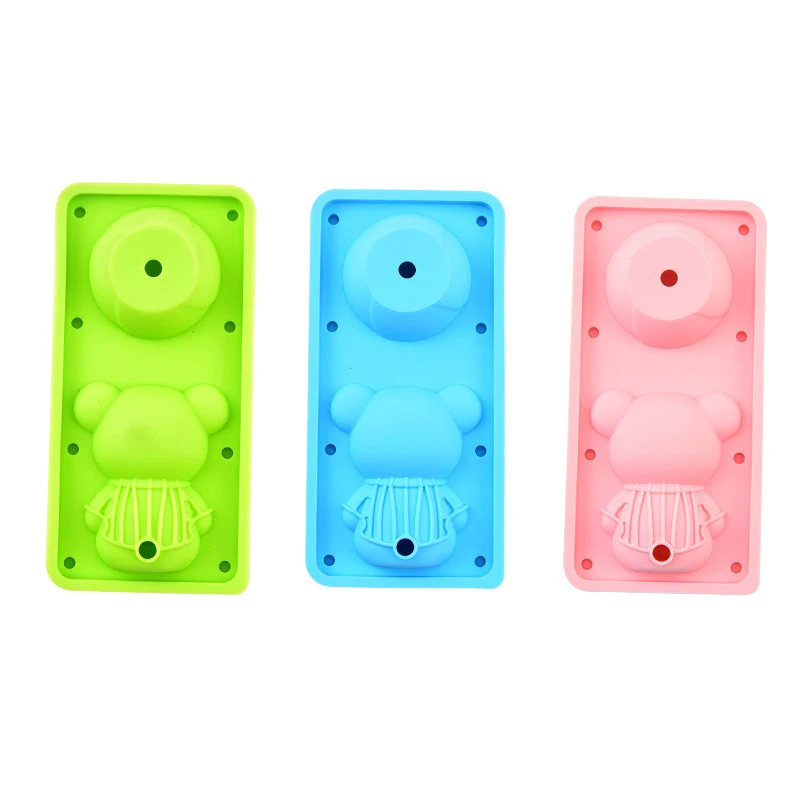 New product Hot Sale Eco-Friendly 3d Bear and Rose Shape with Cover Silicone Ice Cube Molds Cake Mold