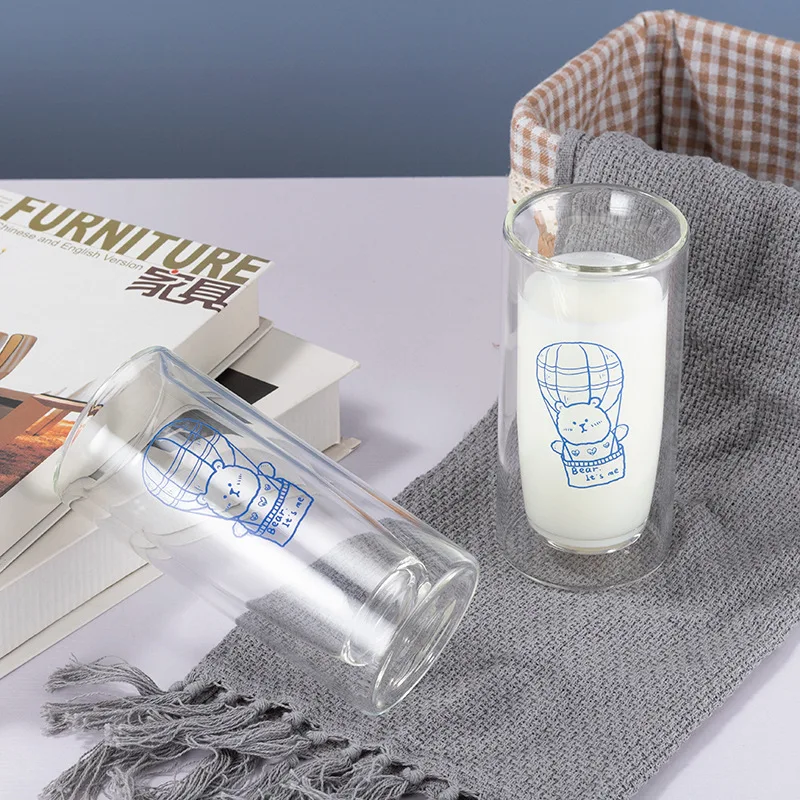 TLG-003 350ml double wall high borosilicate glass wine glass cup with your label  coffee cups