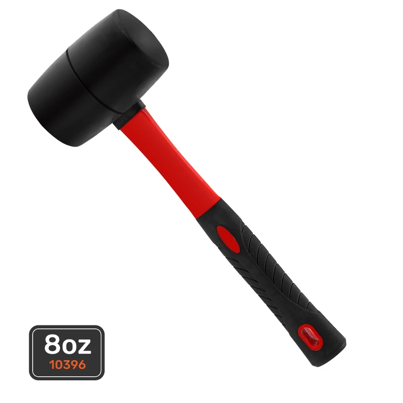 8oz 333g Black Rubber Mallet Hammer with 230mm Long Fibreglass Handle, Hard-Wearing Rubber, and Wall Hanging Hole