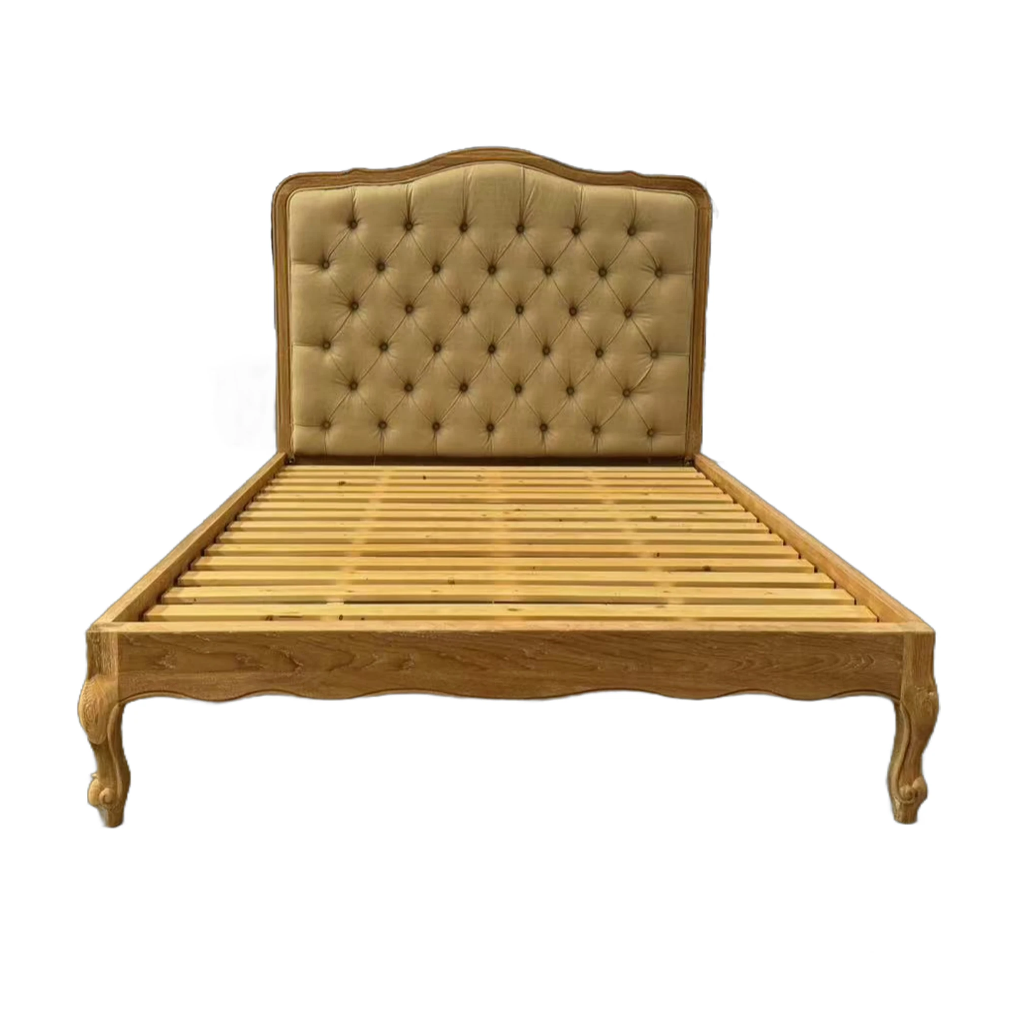 GB46-4 French Classical Country Bedroom Furniture Oak Button Upholstered Headboard Footboard Bed