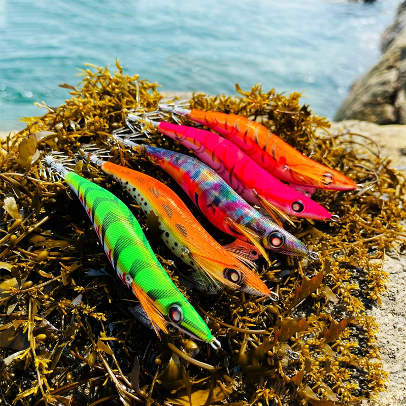 Japan quality saltwater 3.5# EGI Squid Jig wood shrimp squid hook fishing lure