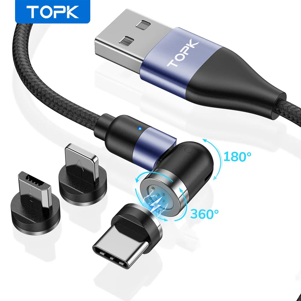 
TOPK AM66 1M 540 Rotate Metal 3A Fast Charging USB Data Magnetic Cable 3 in 1 Cable 