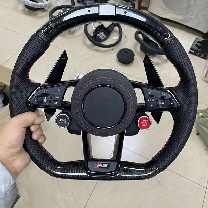 Полный кожаный руль Alcantara для Audi R8 TTRS C6 C7 S4 A4 B8 RS3 SQ5 S5 B9 A6 C8 A3 2018 с кнопкой запуска S-Line