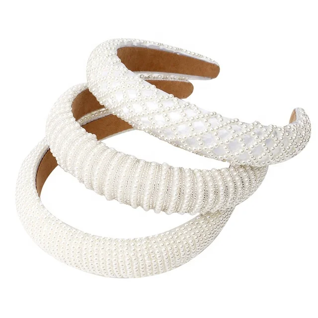 Pearl Headbands for Women Fashion Padded Head Band Design Bridal Elegant Wedding Headwear Wide Hairbands For Girl