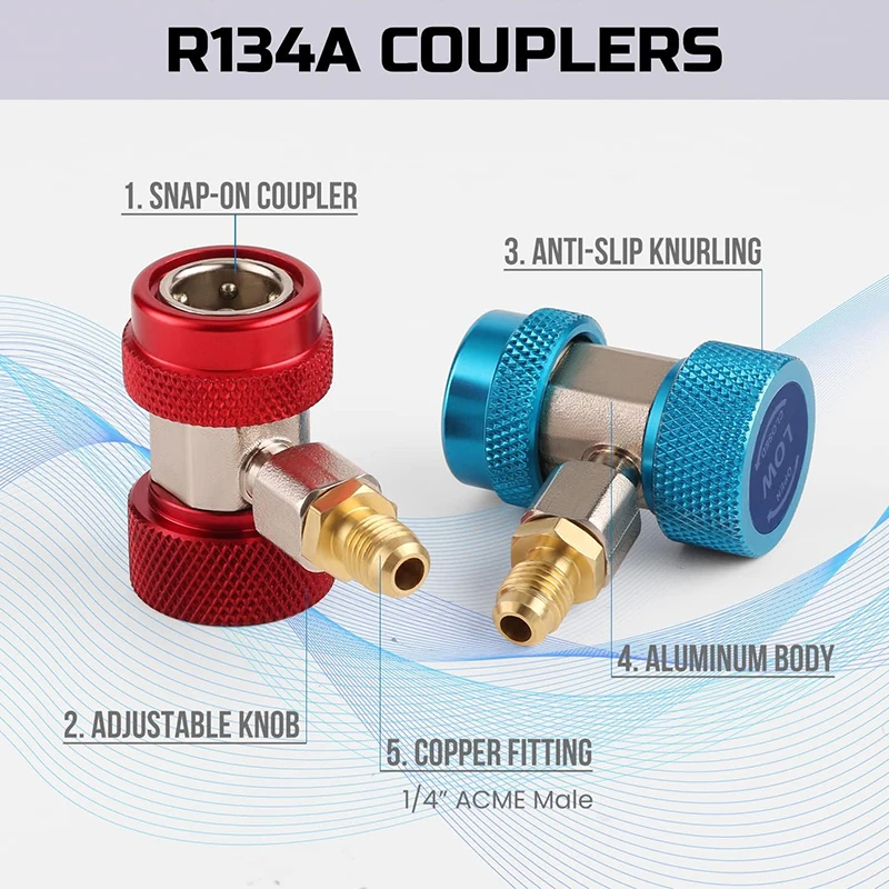 7PCS A/C R134A Adapters with Puncture 134A Can Tap Tank Adapter and Valve Core Remover