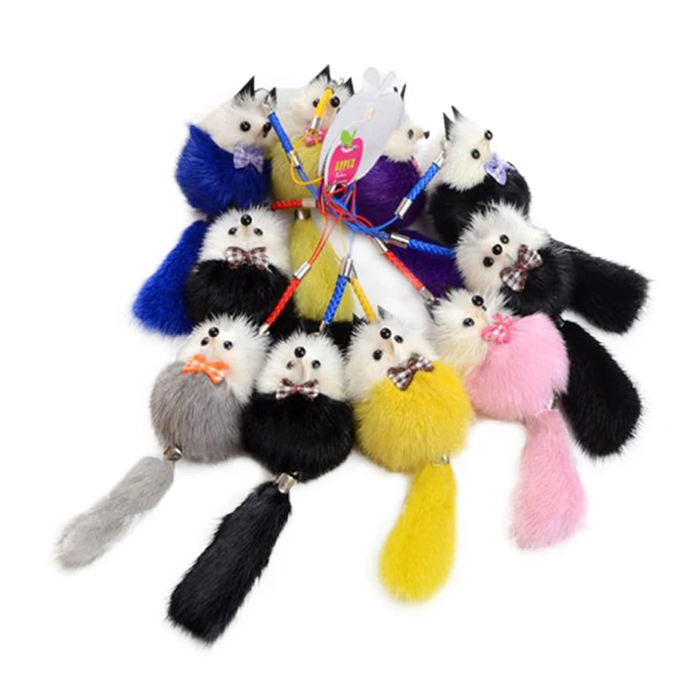 Small Gift Manufacturer Wholesale Plush  Fox 7-8 cm Animal Fur Ball Keychains for Bags