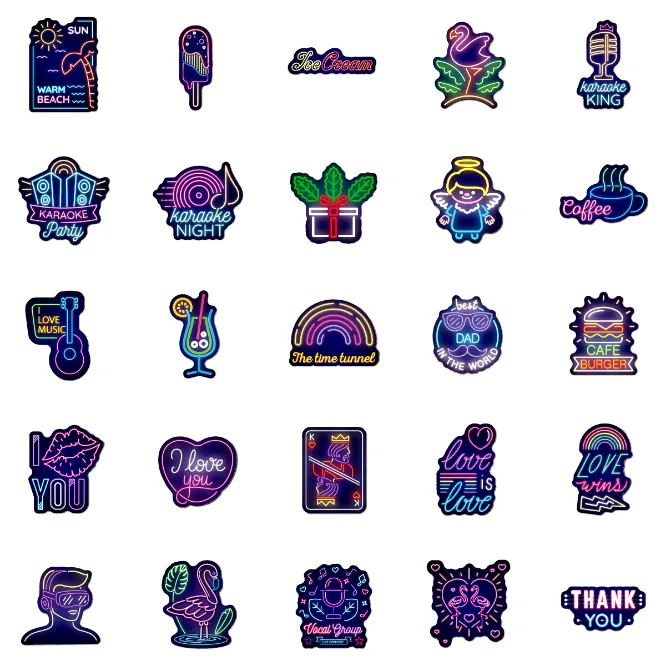 50PCS Neon graffiti stickers cartoon creative motorcycle stickers computer skateboard trolley luggage stickers