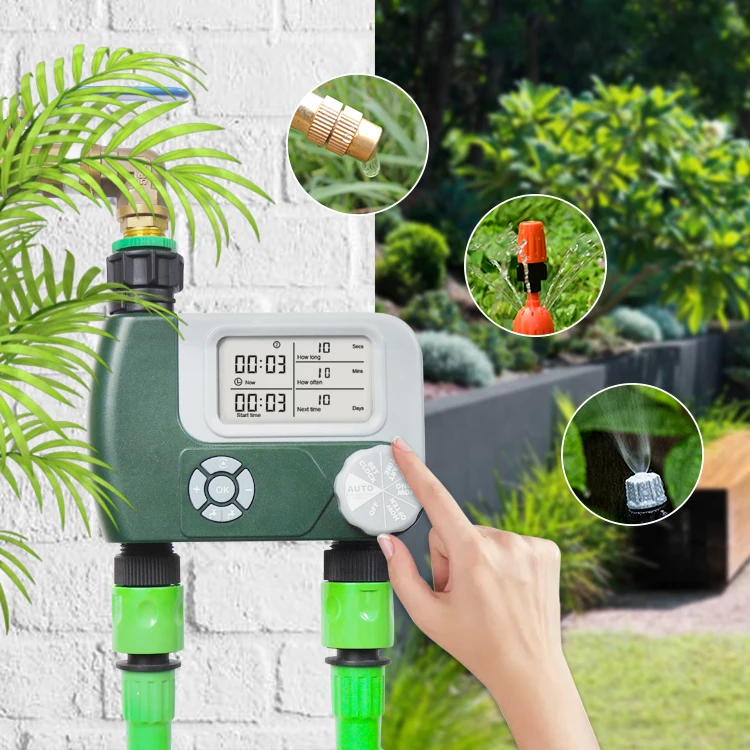 Manufactory Plastic Two Outlet Large Screen Battery Power Smart Garden Tap Water Timer Automatic