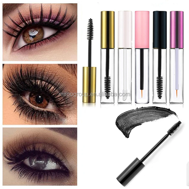Free sample empty black white silver gold mascara tubes with brush 10ml plastic lip gloss vial liquid eyeliner tubes